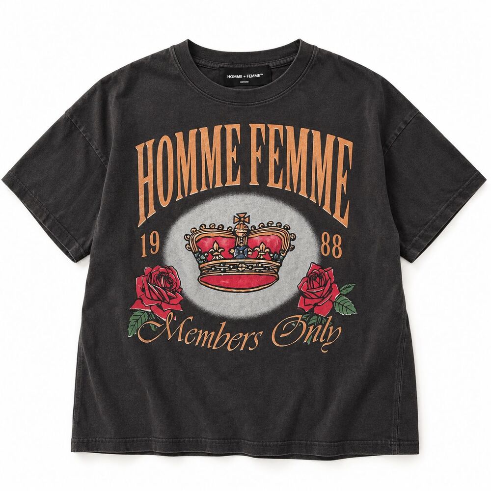 Homme + Femme T-Shirt Size Medium Members Only 1988 Short Sleeve Crown Roses